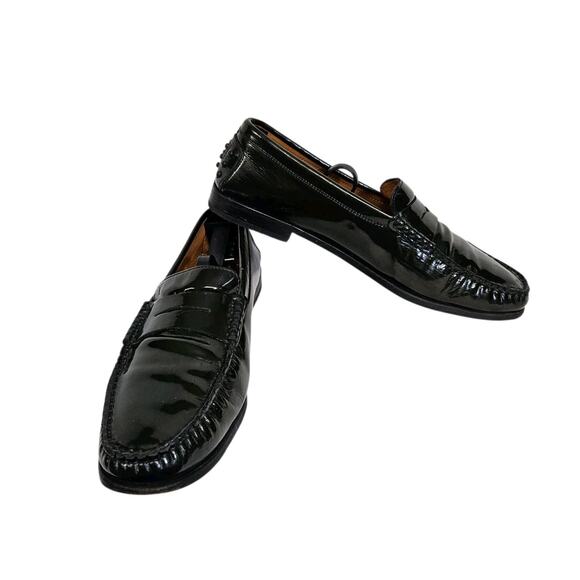 Tods Italy Dark Green Patent Leather Penny Loafers Size 41 - Picture 1 of 15